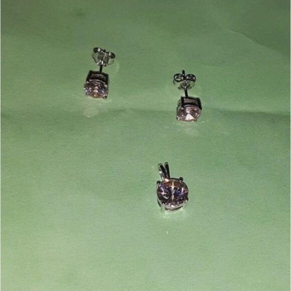 Sterling Silver Pink CZ Pendant Set Earrings and Pendant - Picture 2 of 7